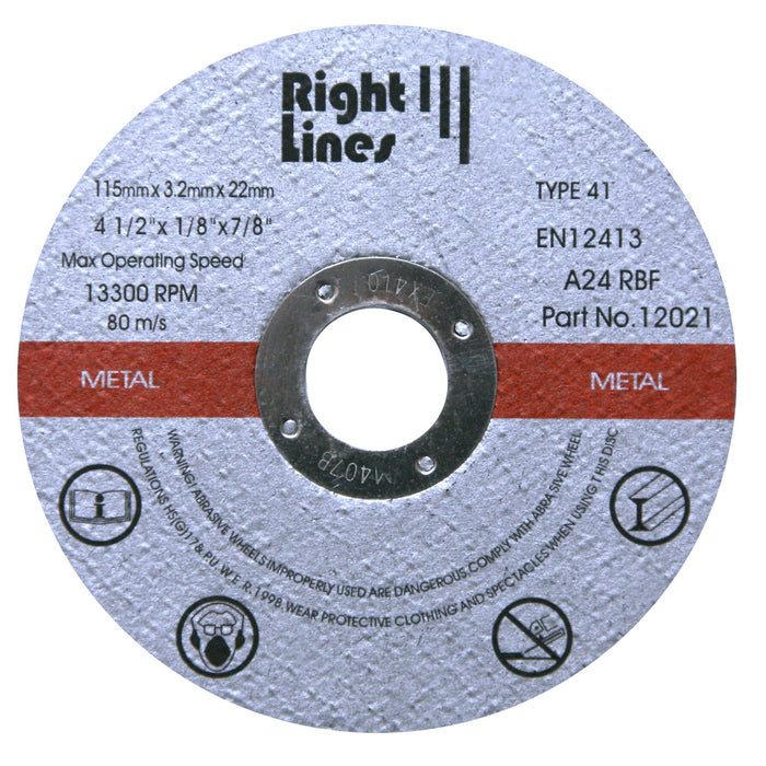 RIGHT LINES Metal Cutting Discs & Slitting Discs For Angle Grinders Stainless Steel Cutting Discss Abrasives World 115 x 1.2 x 22.2mm 1