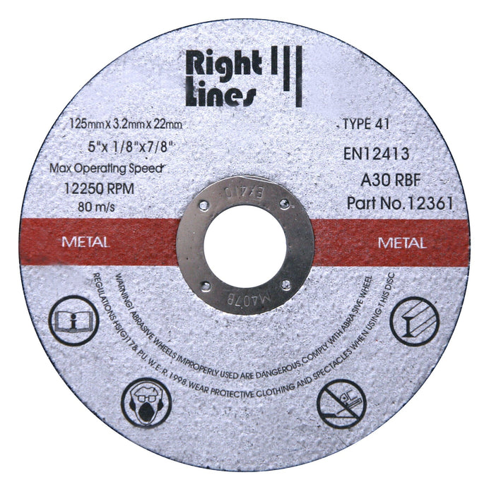 RIGHT LINES Metal Cutting Discs & Slitting Discs For Angle Grinders Stainless Steel Cutting Discss Abrasives World 125 x 1.2 x 22.2mm 1