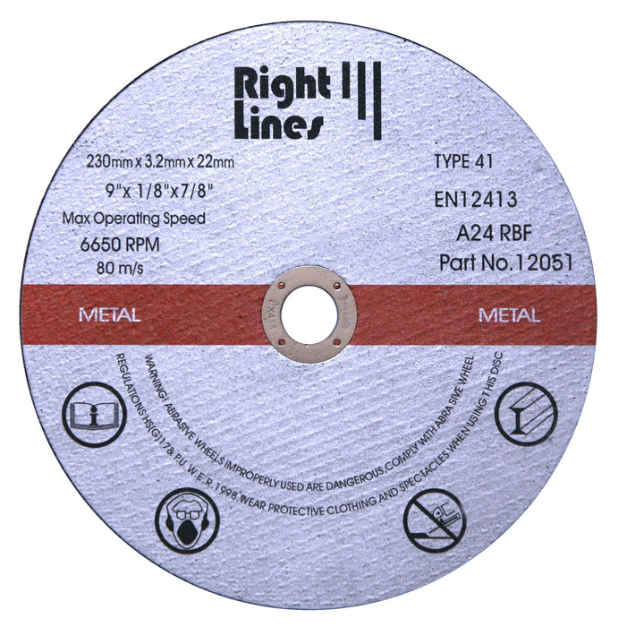 RIGHT LINES Metal Cutting Discs & Slitting Discs For Angle Grinders Stainless Steel Cutting Discss Abrasives World 230 x 2.0 x 22.2mm 1