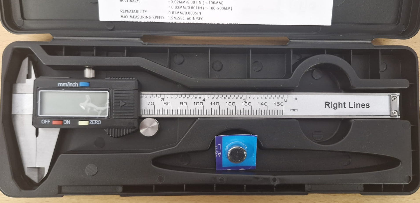 RIGHT LINES 6" (150mm) Standard Metric Imperial Digital Vernier Caliper Measuring Devices Abrasives World