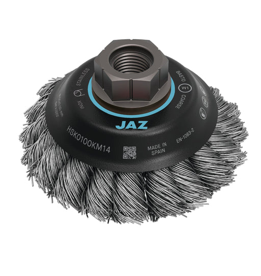 JAZ Angle Grinder Brush Wheels: Stainless Steel Wire Brushes Abrasives World Bevel twist Knot 100mm x M14