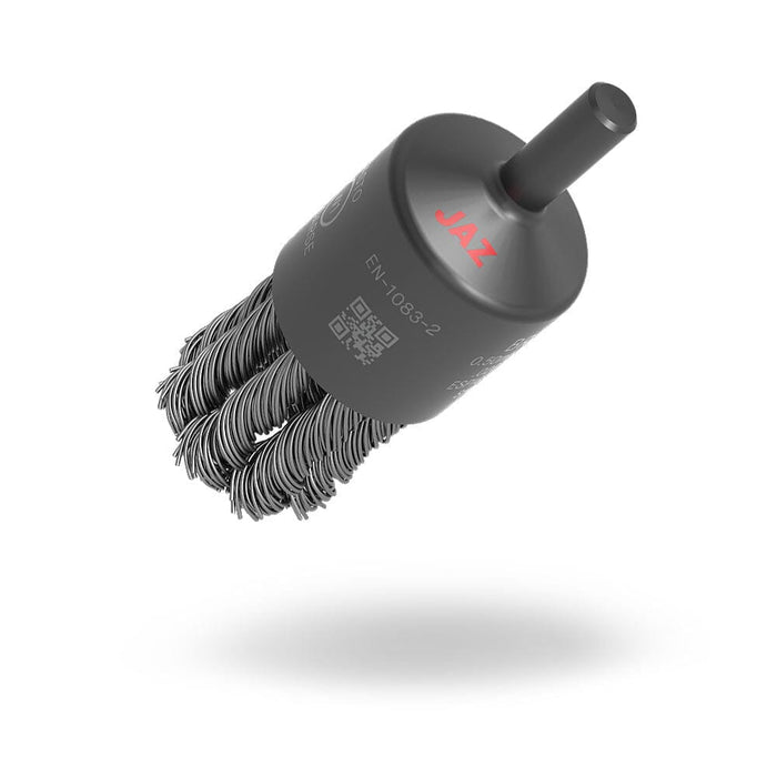 JAZ Twisted Knot Spindle Mounted End Brush Stainless Steel Wire Brushes ABRASIVES FOR INDUSTRY LIMITED - Abrasives world 19 x 19 x 6mm