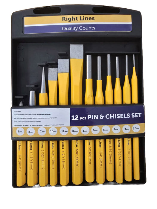 RIGHTLINES 12 pcs Chisel and Pin Punch Set Pin Punches Abrasives world