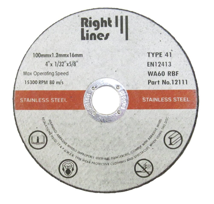 RIGHT LINES Metal Cutting Discs & Slitting Discs For Angle Grinders Stainless Steel Cutting Discss Abrasives World 100 x 1.2 x 16mm 1 