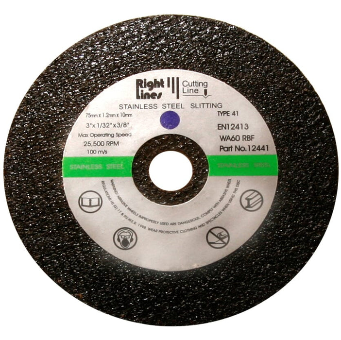 RIGHT LINES Metal Cutting Discs & Slitting Discs For Angle Grinders Stainless Steel Cutting Discss Abrasives World 75 x 1.2 x 9.6mm 1 