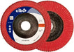 front and reverse view of the red CIBO Ultimate FCC Ceramic Flap Discs  