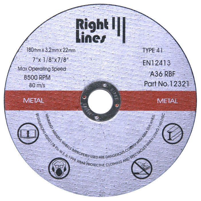 RIGHT LINES Metal Cutting Discs & Slitting Discs For Angle Grinders Stainless Steel Cutting Discss Abrasives World 180 x 1.6 x 22.2mm 1 