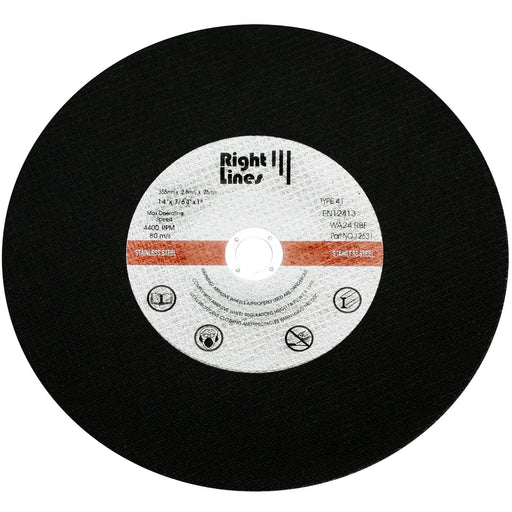 RIGHT LINES 14" Metal Cutting Discs for Chop Saws – Mild & Stainless Stainless Steel Cutting Discss Abrasives World 355 x 2.8 x 25.4mm ( 12631 ) 