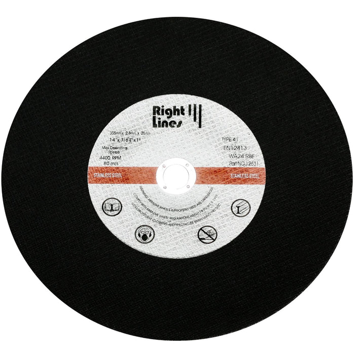 RIGHT LINES 14" Metal Cutting Discs for Chop Saws – Mild & Stainless Stainless Steel Cutting Discss Abrasives World 355 x 2.8 x 25.4mm ( 12631 ) 