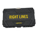 A black plastic storage case with yellow text reading 'RIGHT LINES' and '46 PCS' on a white background.