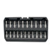 A 20-piece screwdriver bit set in a black plastic case, featuring various silver metal bits arranged in a grid on a white background.