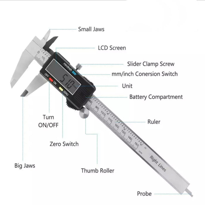 RIGHT LINES 6" (150mm) Standard Metric Imperial Digital Vernier Caliper Measuring Devices Abrasives World 