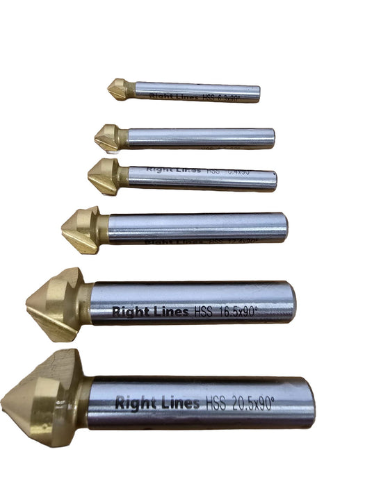 RIGHT LINES HSS 3 Flute Metal Countersink, 6 pcs Drills Abrasives world 