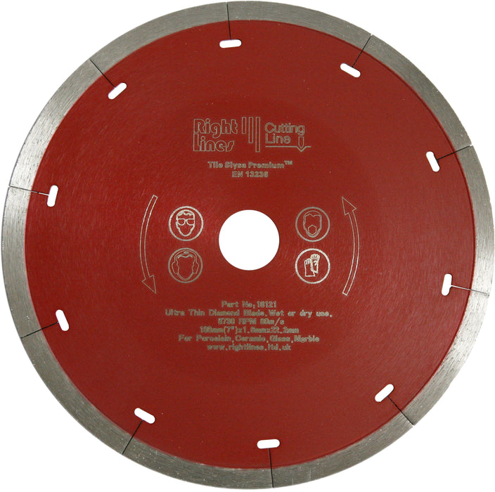 RIGHT LINES Thin Tile Slysa Premium Diamond Blades For Porcelain & Glass Tiles Diamond Blade Tile Slysa Abrasives World 180 x 1.6 x 22.2mm 