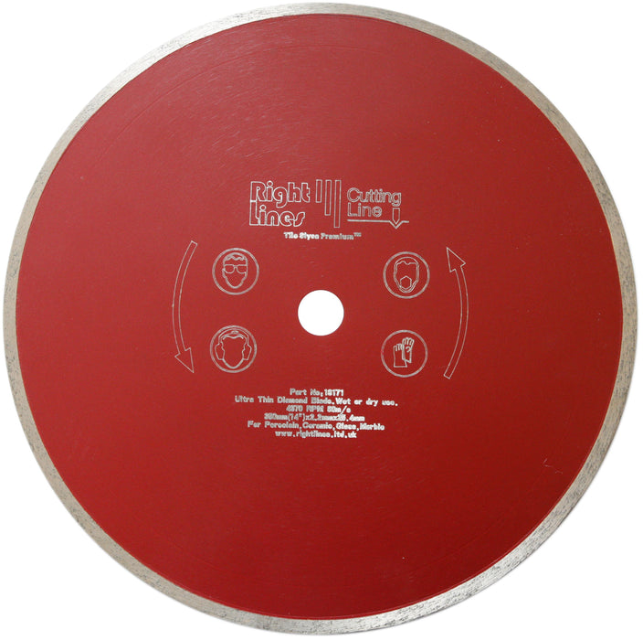 RIGHT LINES Thin Tile Slysa Premium Diamond Blades For Porcelain & Glass Tiles Diamond Blade Tile Slysa Abrasives World 355 x 2.0 x 25.4mm 