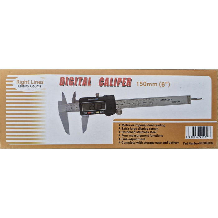 RIGHT LINES 6" (150mm) Standard Metric Imperial Digital Vernier Caliper Measuring Devices Abrasives World 